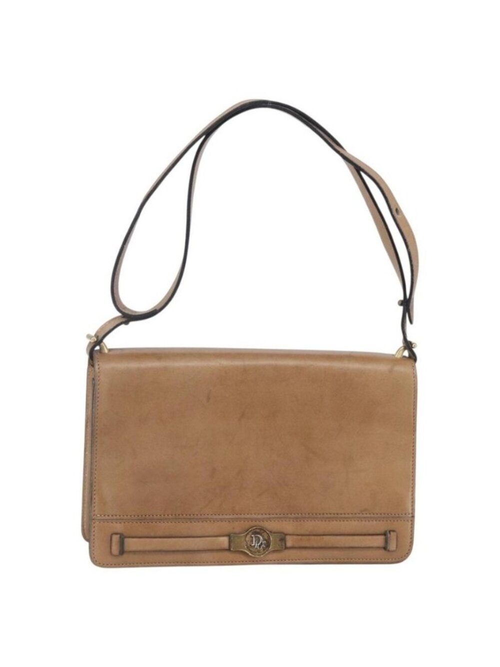 Authentic Christian Dior Shoulder Bag Leather Brown Gold